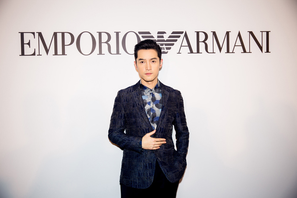 Hu Ge poses at the Emporio Armani event